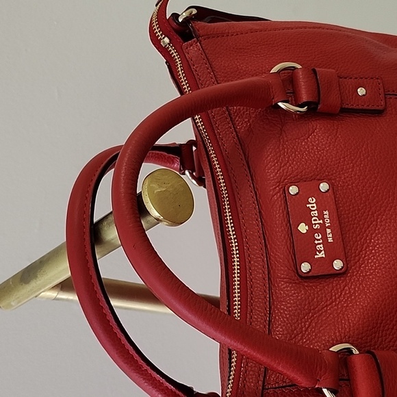 Kats Spade Red Leather Satchel With Strap - Picture 7 of 16